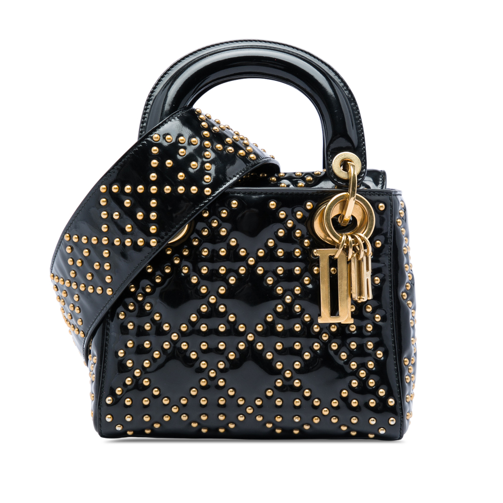 Pre-Loved Dior Mini Patent Cannage Studded Supple Lady Dior